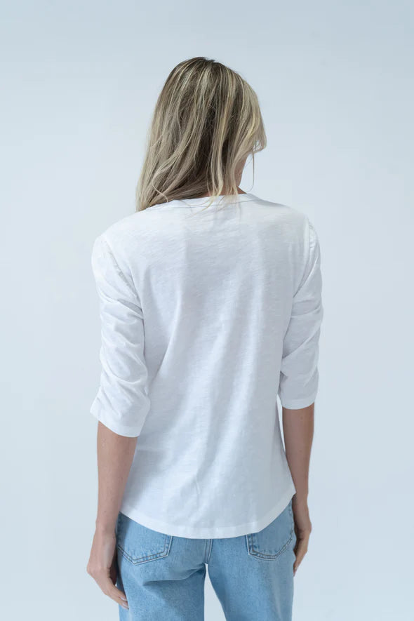 3/4 Sleeve Ruched Maria Tee | White