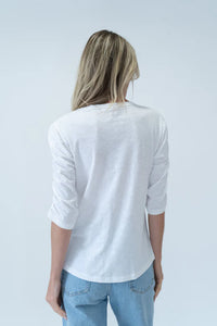 3/4 Sleeve Ruched Maria Tee | White