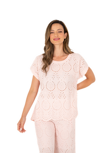 Short Sleeve Eyelet Tee | Blush