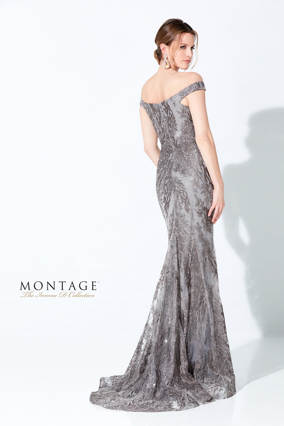Ivonne D. 220D22 Off The Shoulder Beaded/Embroidered Fit & Flare With Removeable Boa