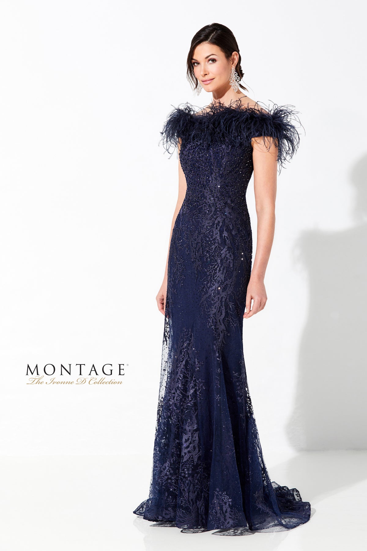 Ivonne D. 220D22 Off The Shoulder Beaded/Embroidered Fit & Flare With Removeable Boa