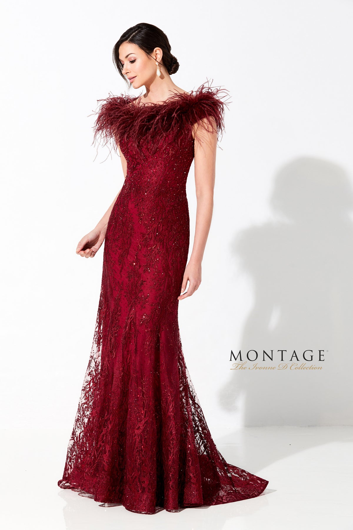 Ivonne D. 220D22 Off The Shoulder Beaded/Embroidered Fit & Flare With Removeable Boa