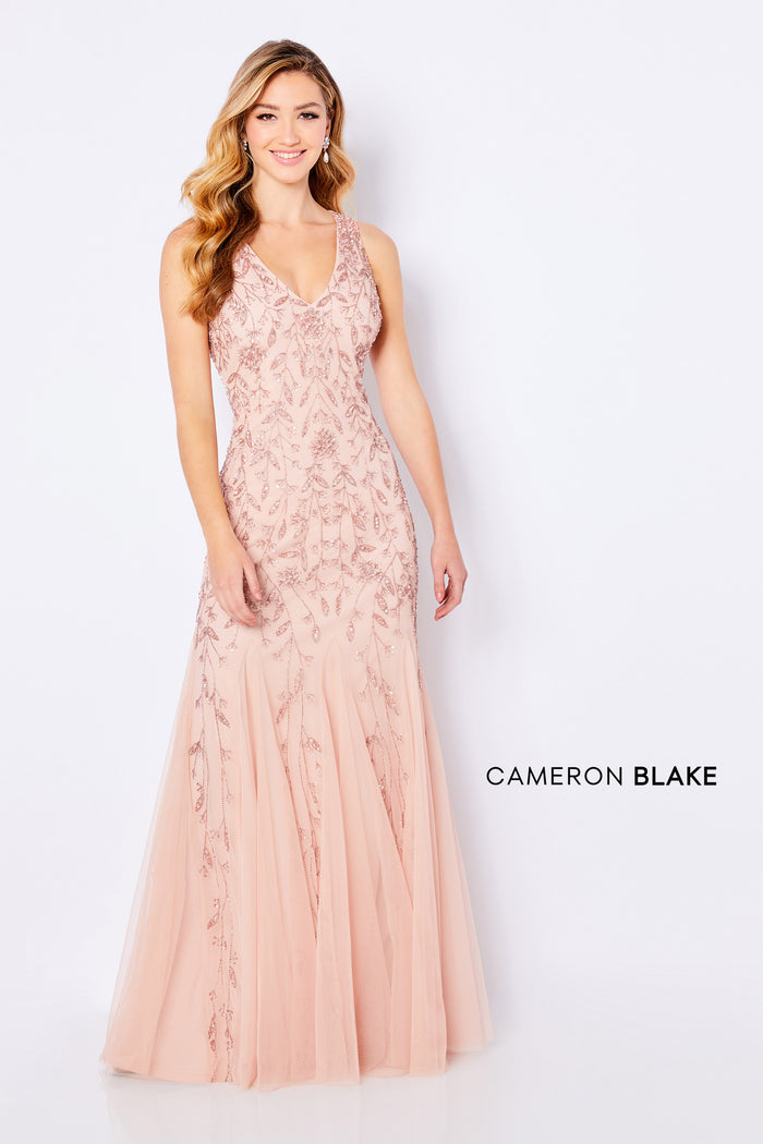 Cameron Blake 221684 V-Neck Beaded Godet Gown