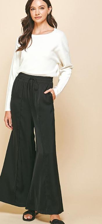 WIDE LEG SATIN PANT | Black