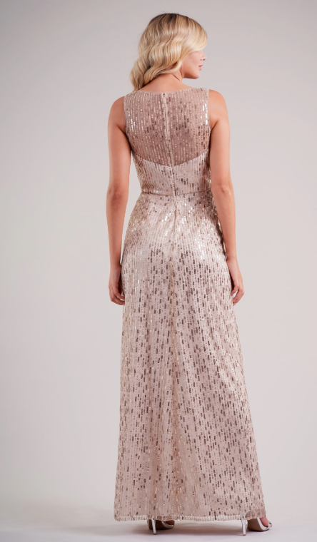 V-Neckline Striped Sequin A-Line Gown  | Available Long or Short - Several Colors - Sizes 00-34 | In Store ONLY