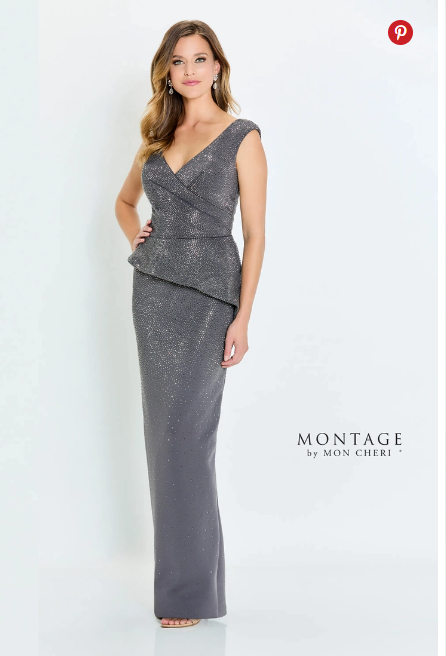 Montage M536 Sleeveless Peplum Hot Stone Gown