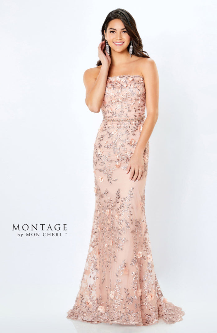 Mon Cheri 118961 Strapless Tulle and Beaded Lace Gown