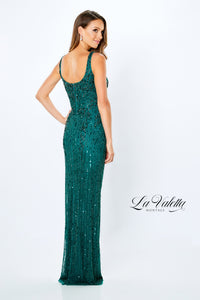 La Valetta LV22106 Beaded Scoop Neck Gown | Emerald, Lead, Mocha