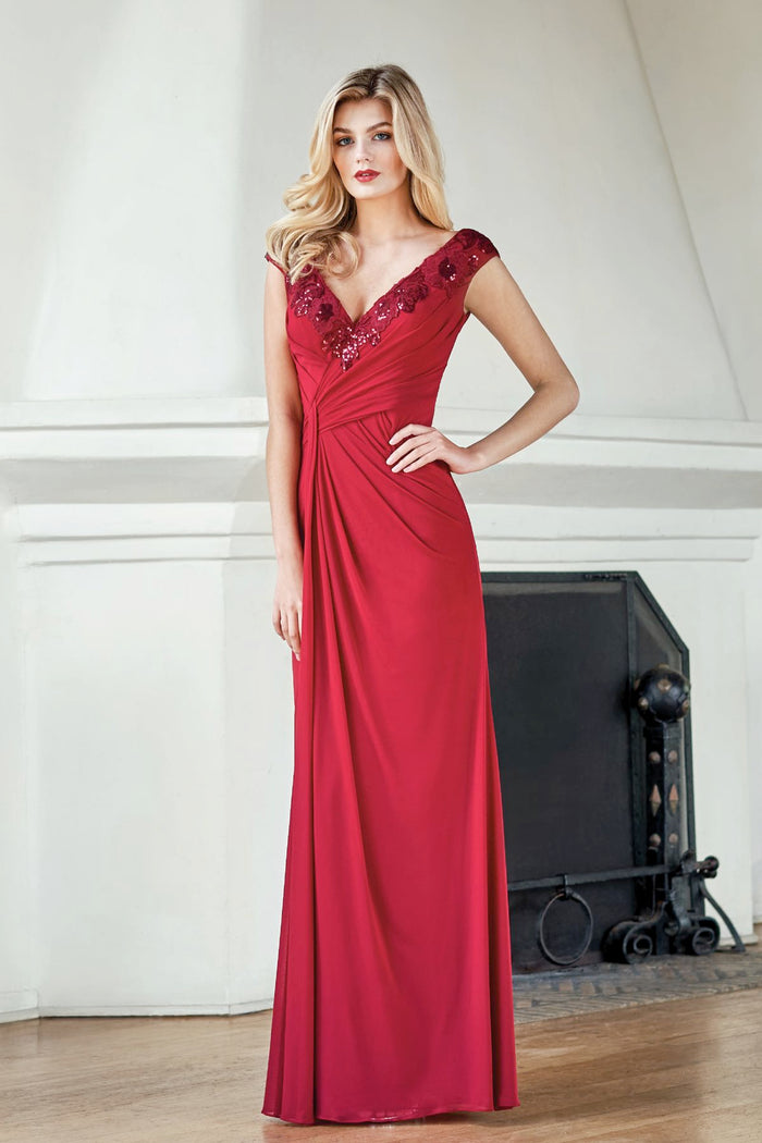 Jade Couture J215061 V-Neck Stretch Illusion with Sequin Lace