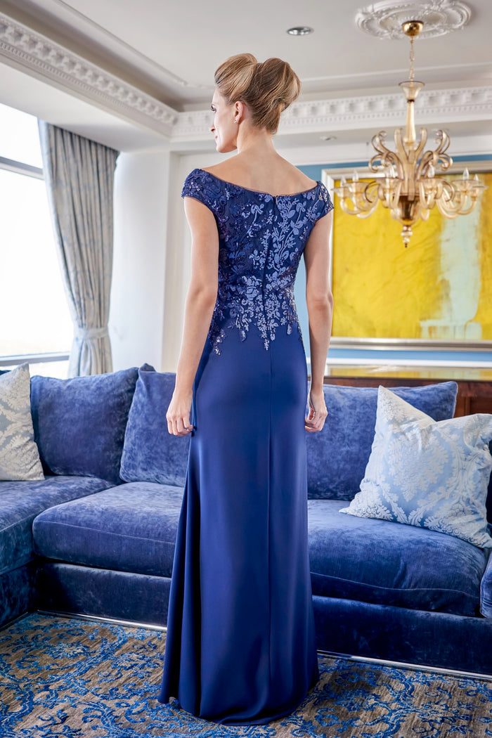 Jade Couture K228008 Audrey Sequin Lace Portrait Neckline MOB Gown