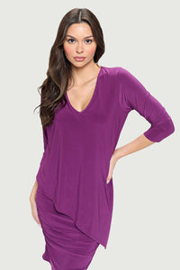 Long Sleeve V Neck Jersey Dress | Orchid, Burgundy