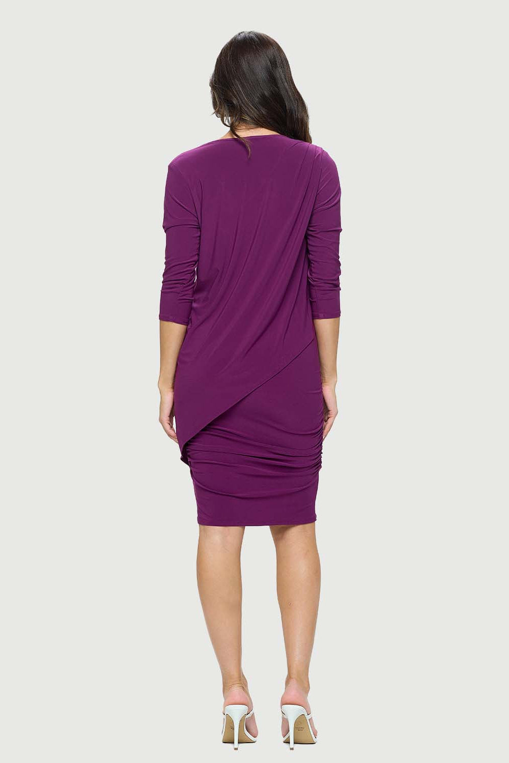 Long Sleeve V Neck Jersey Dress | Orchid, Burgundy